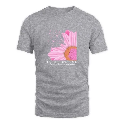 Men's Grey Breast Cancer Awareness Ribbon Pink Faith Love T-Shirt