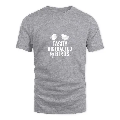 Men's Grey Easily Distracted By Birds Farm Birder Gift T-Shirt