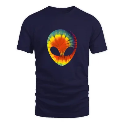 Men's Navy Alien Tie Dye Hippie Vintage Retro Alien Ufo T-Shirt