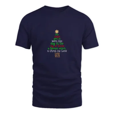 Men's Navy Christian Christmas Tree Shirts T-Shirt