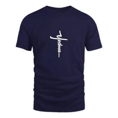 Men's Navy Yeshua Cross Hebrew Name Of Jesus Christian T-Shirt