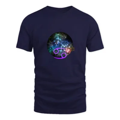 Men's Navy Zodiac Cancer With Associated Star Constellation T-Shirt